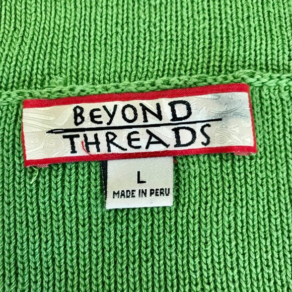 Beyond Threads Women's Green Pima Cotton Knit Button-Front Sweater. Size L. Peru - Picture 4 of 8